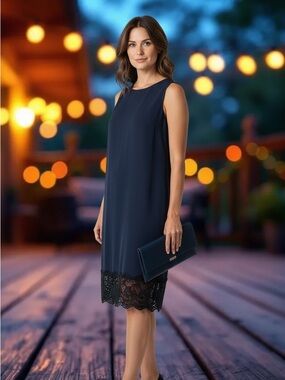 MARINA. Classic Sophisticate. NWT. Navy Blue Sleeveless Shift/Sheath. Sz:8. $40.